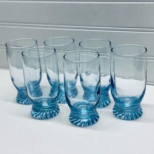 Set of 6 Clear Blue Juice Glasses with Twisted Swirl Base 4” (1950’s to 1970’s)